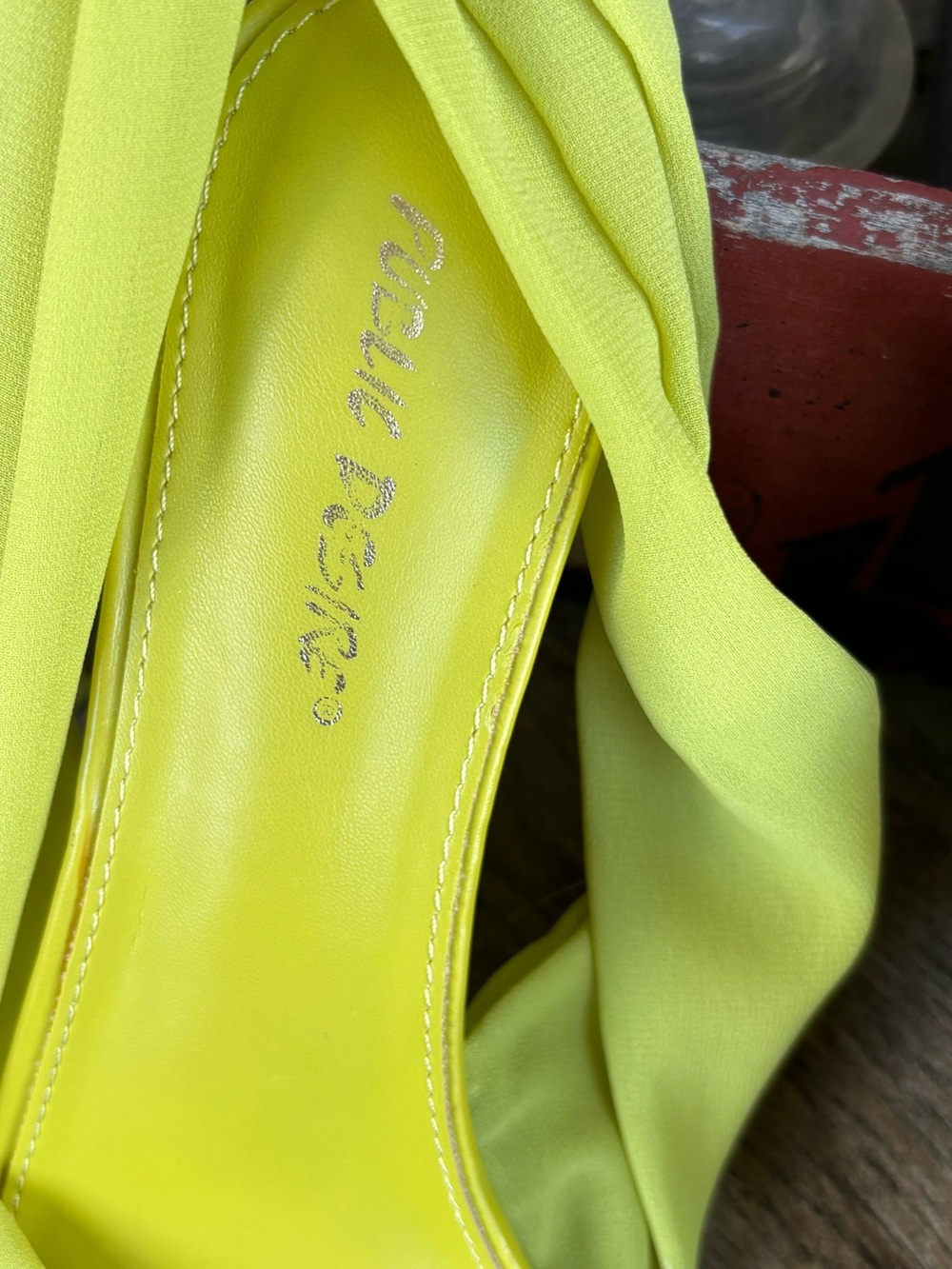 Public Desire Huni Chartreuse Chiffon Ribbon Tie Up Lace-Up Sandals - Picture 5 of 8